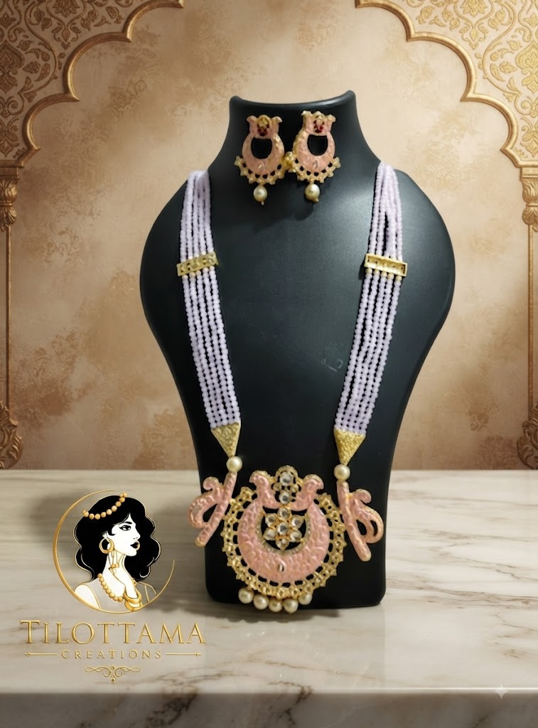 Blush Enamel Chandbali Statement Set