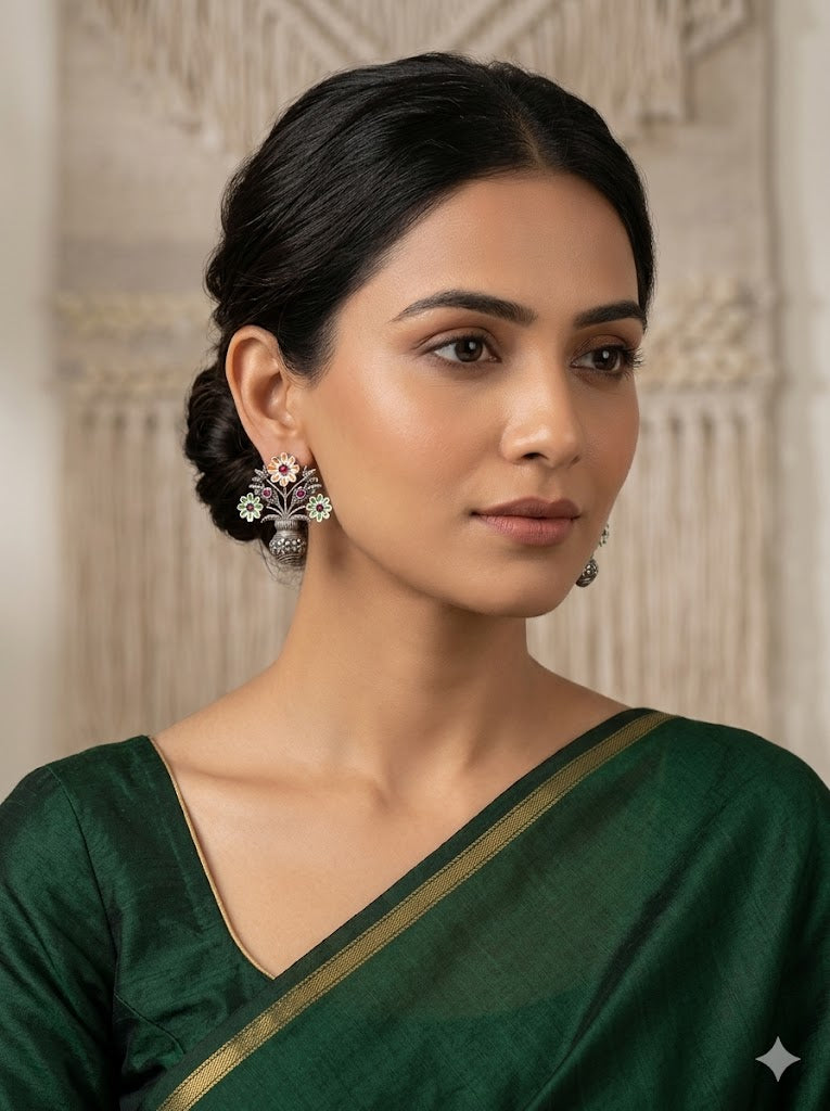 Flora Vase Oxidized Earrings