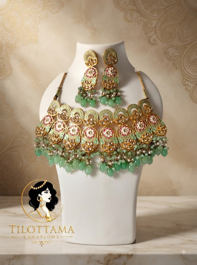 Mint Floral Meenakari Bridal Choker Set