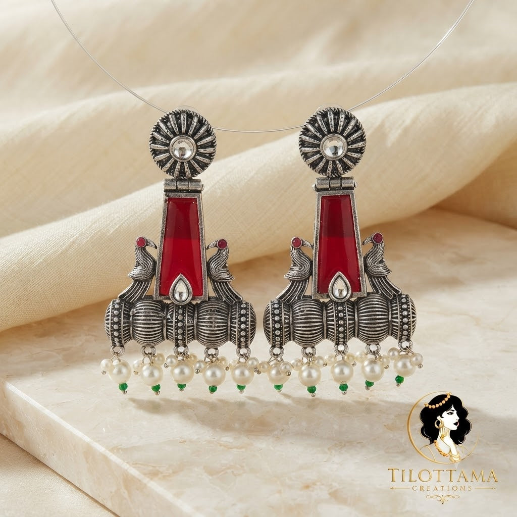 Crimson Heritage Oxidized Jhumkas