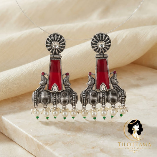 Crimson Heritage Oxidized Jhumkas