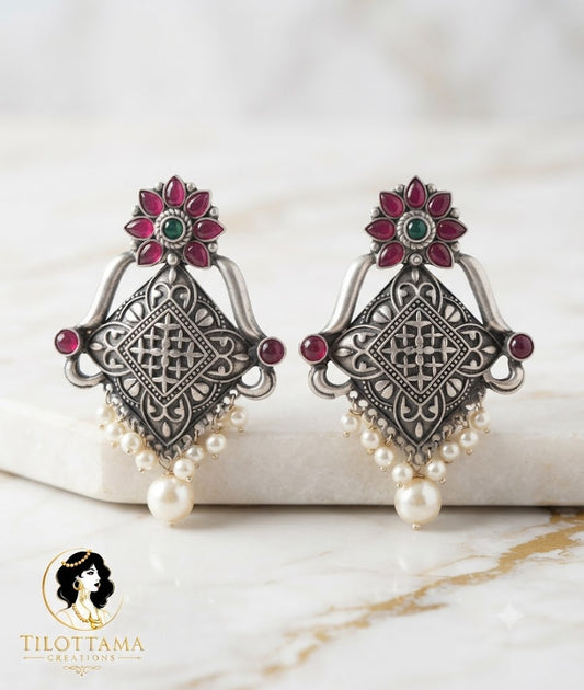 Ethereal Mandala Oxidized Drop Earrings