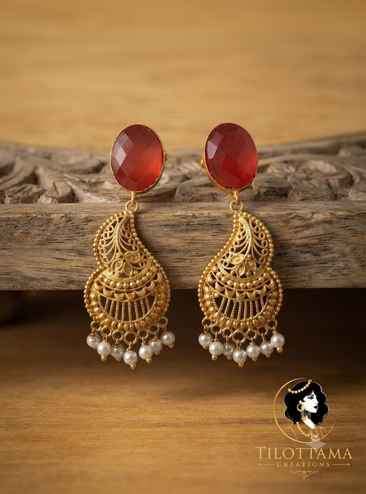 Saffron Hue Filigree Chandbalis