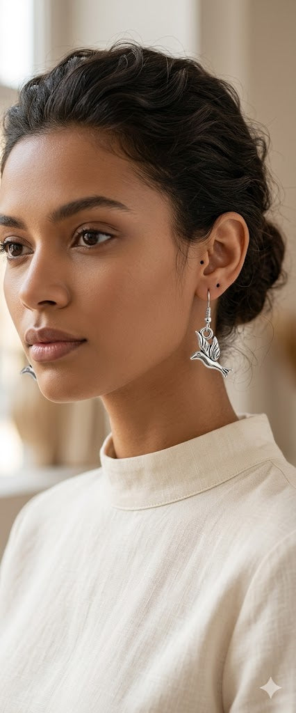 Polished Silver-Finished Flying Bird Earrings