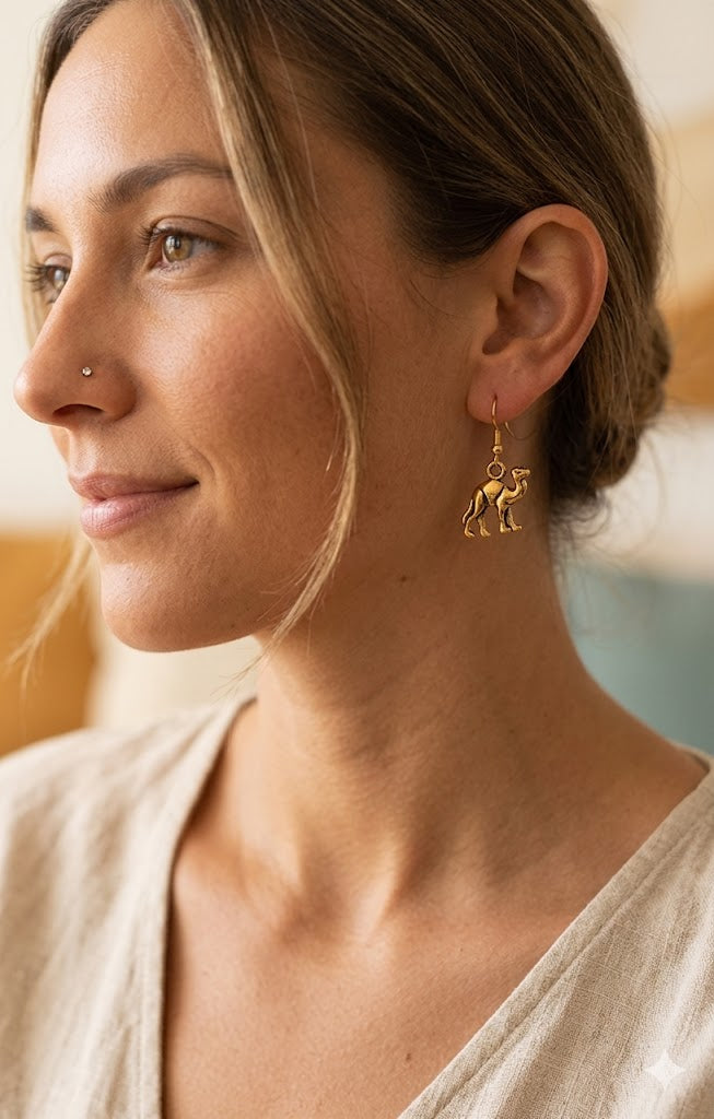 Polished Gold-Plated Camel Dangle Earrings