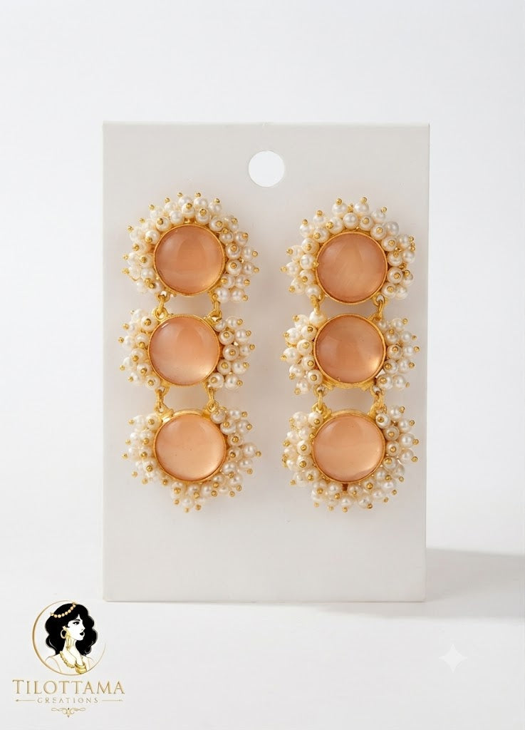 Peach Radiance Triple-Tier Chandbalis