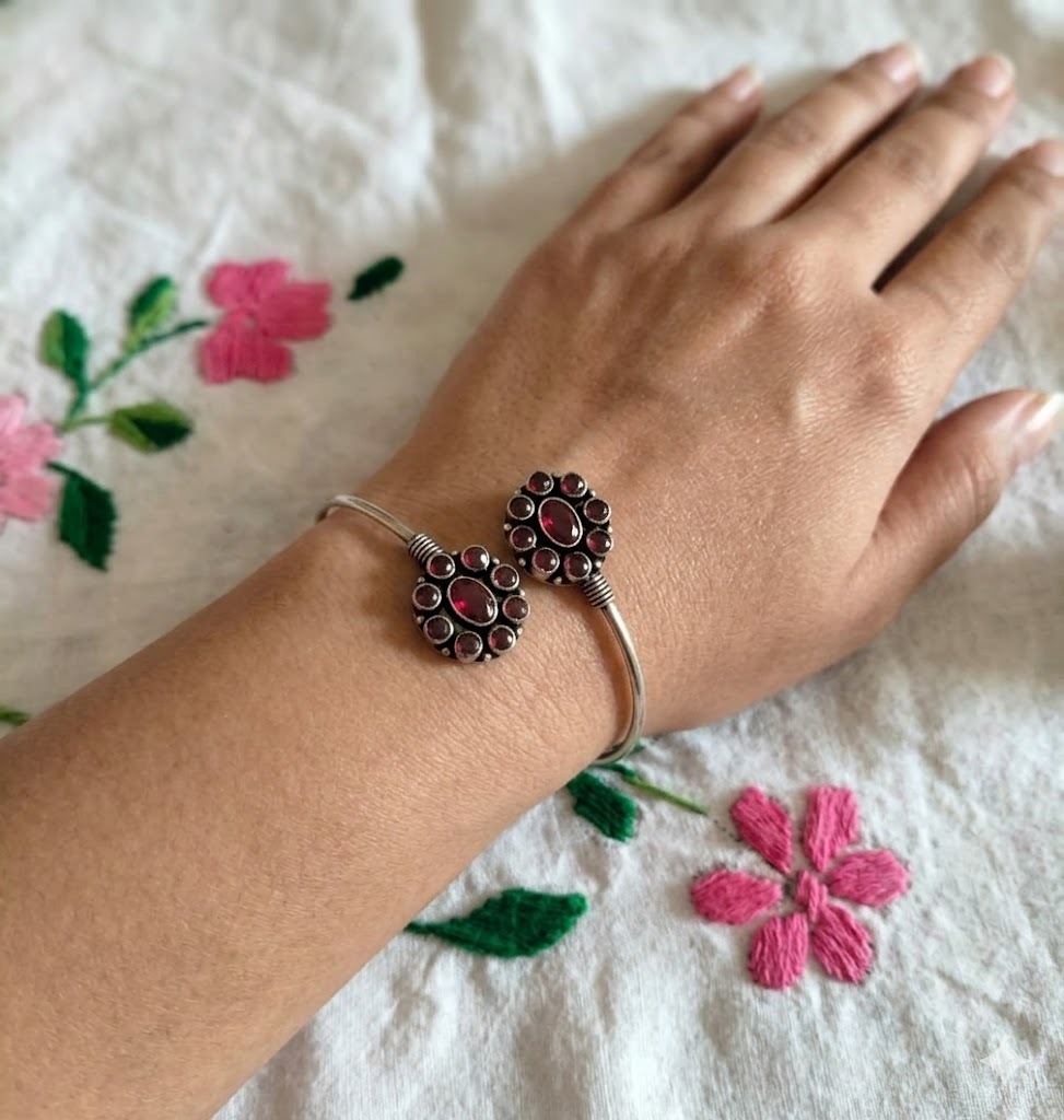 Floral Garnet Bypass Kada