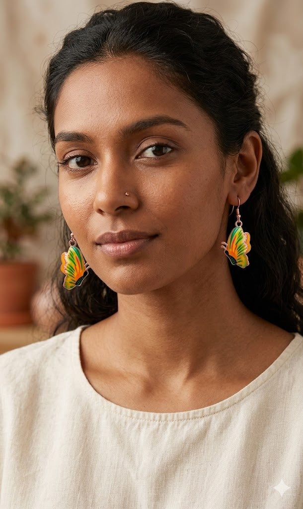 Bright Enamel Butterfly Dangle Earrings