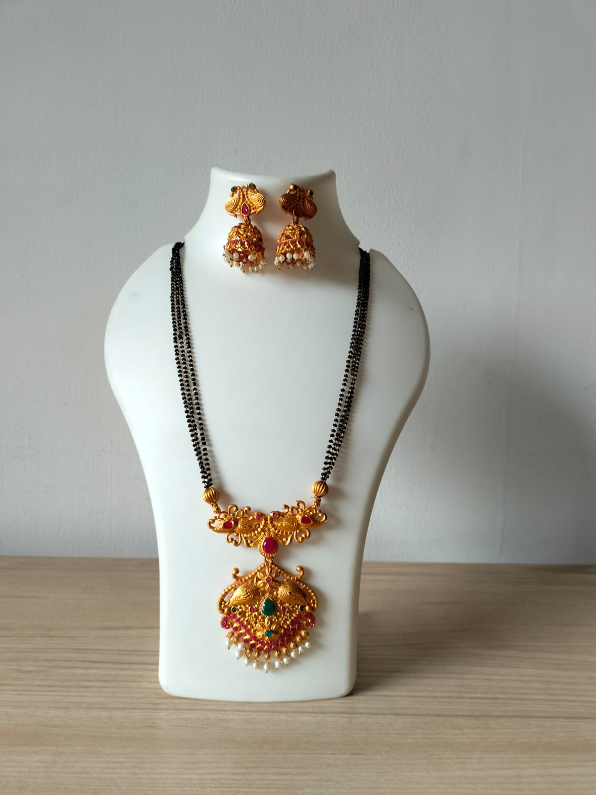 Traditional Temple-Style Mangalsutra with Matching Jhumkas