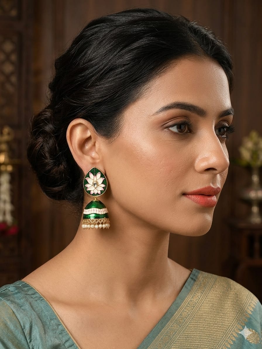 The Verdant Lotus Enamel Jhumkas