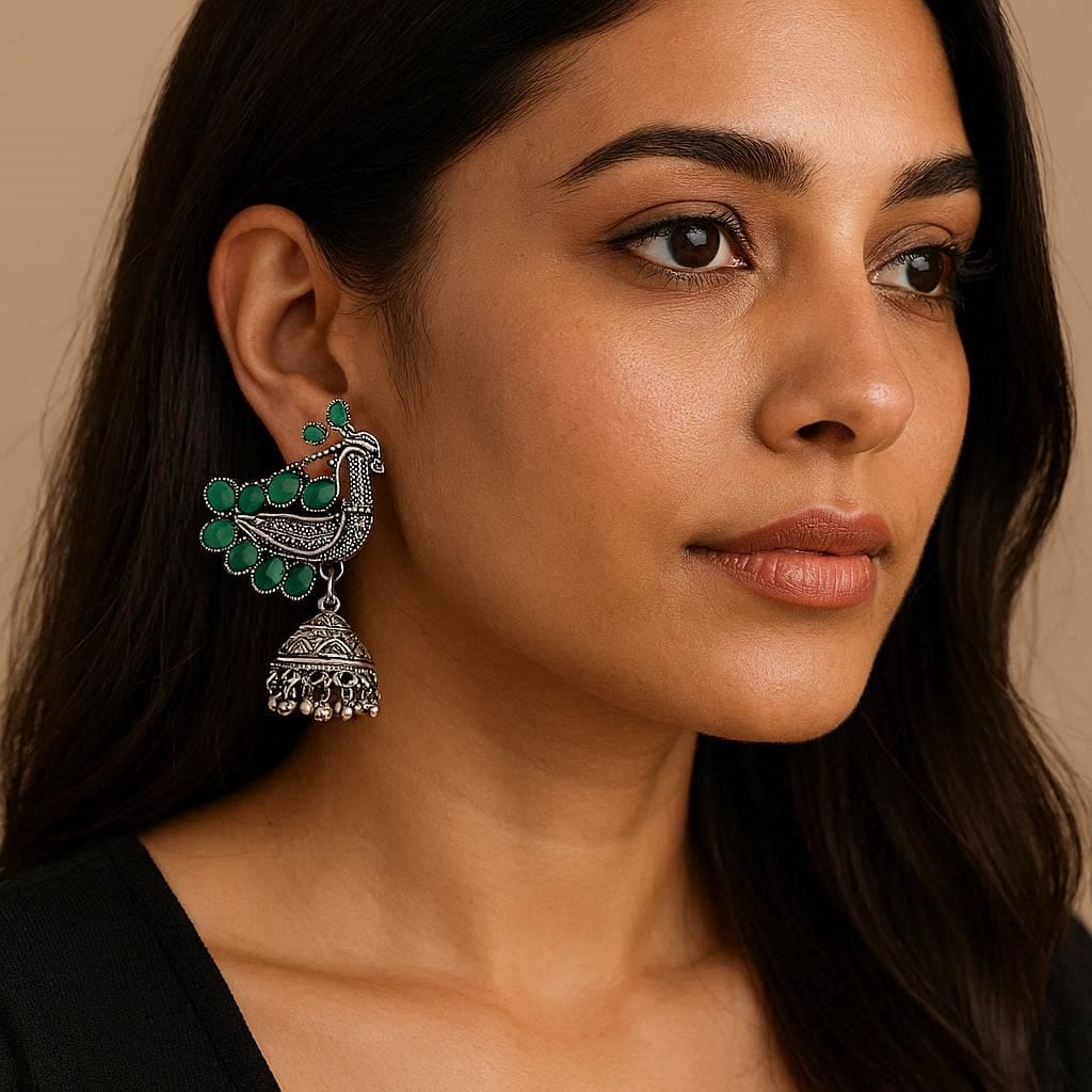 Emerald Peacock Jhumka Earrings