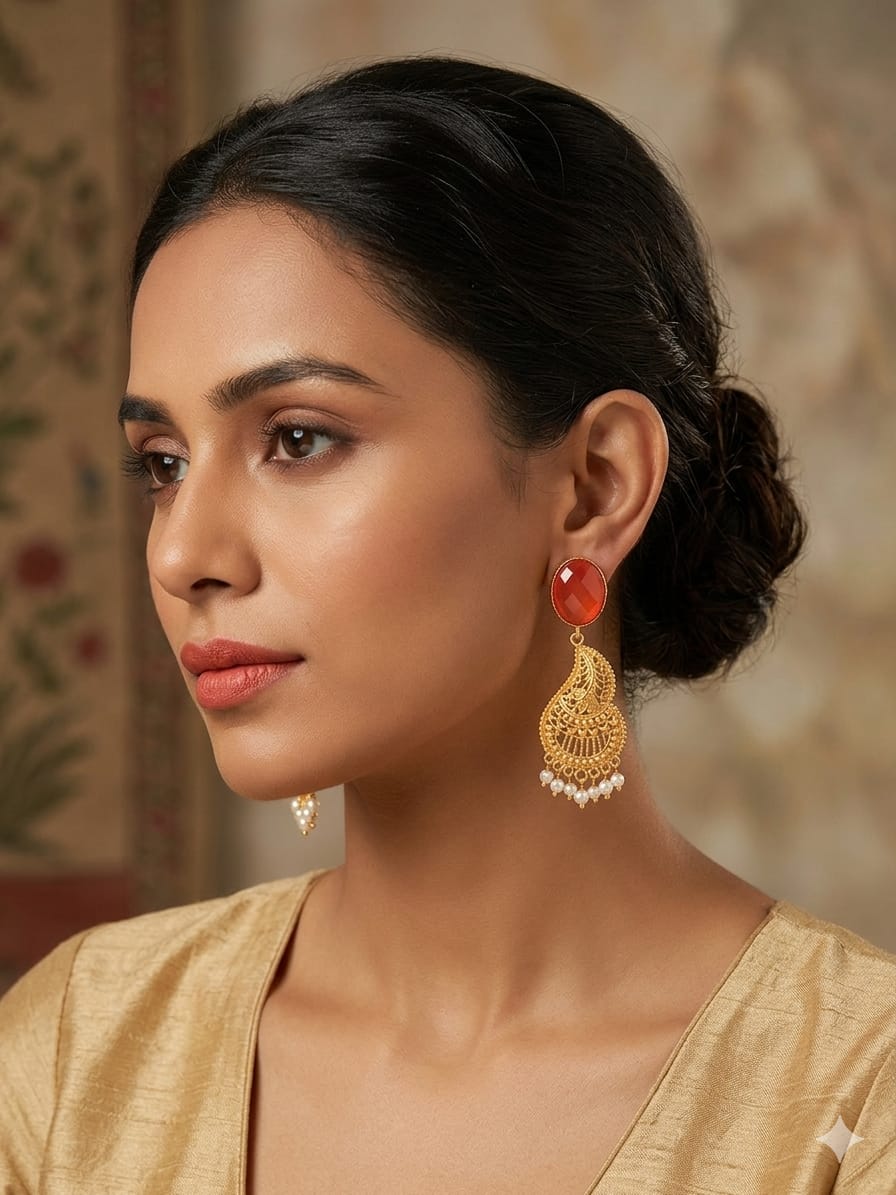Saffron Hue Filigree Chandbalis