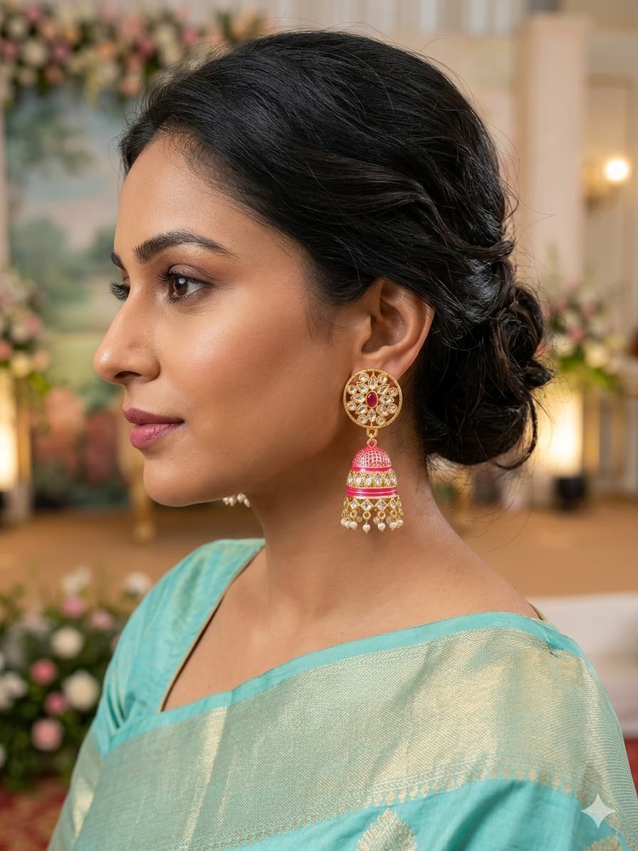 Pink Enamel Meenakari Jhumkas