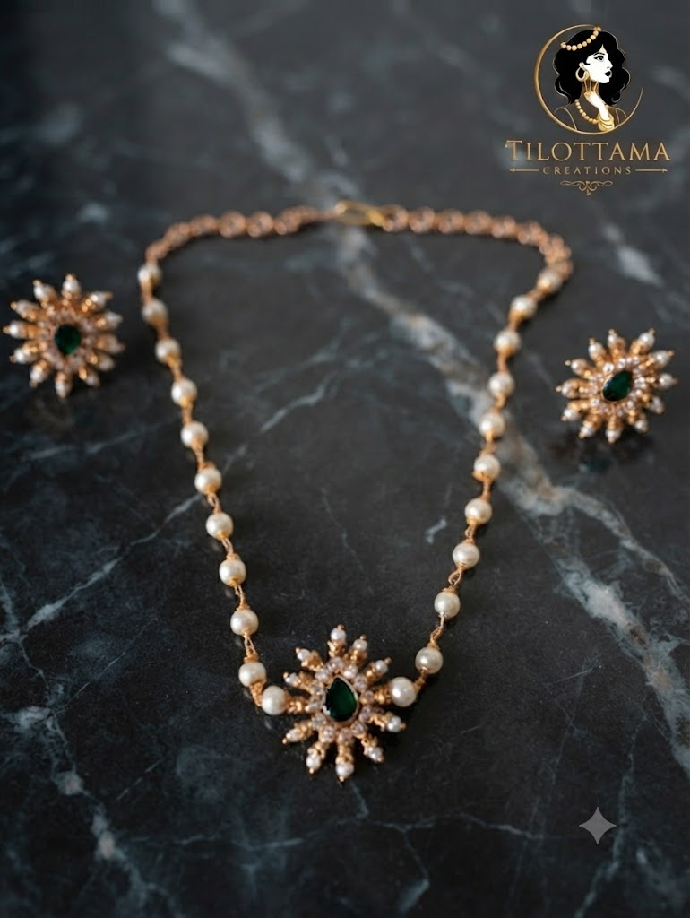Midnight Pearl Sunburst Necklace Set