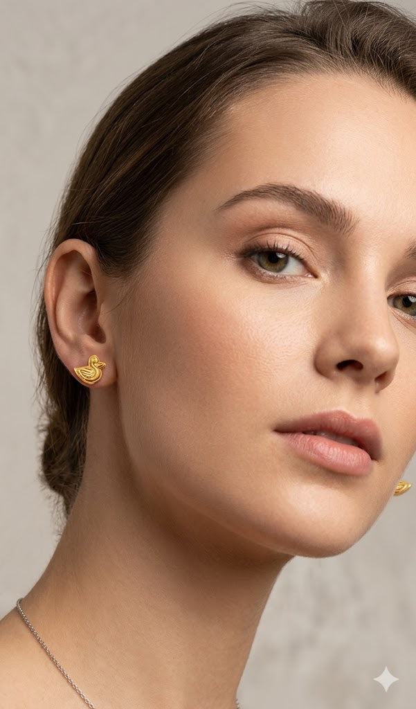 Whimsical Gold-Plated Duck-Shaped Statement Studs