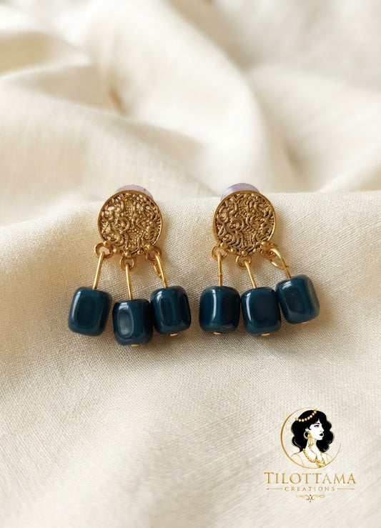 Peacock Teal & Gold Filigree Medallion Drops