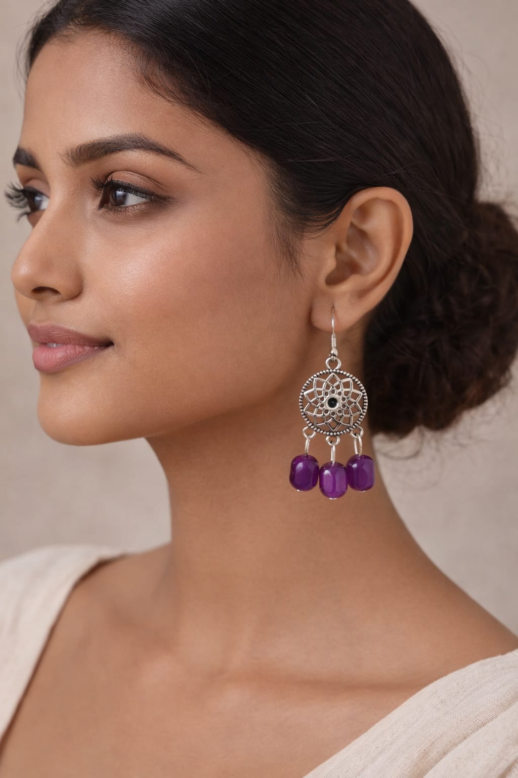 Silver Amethyst-Tone Bloom Earrings