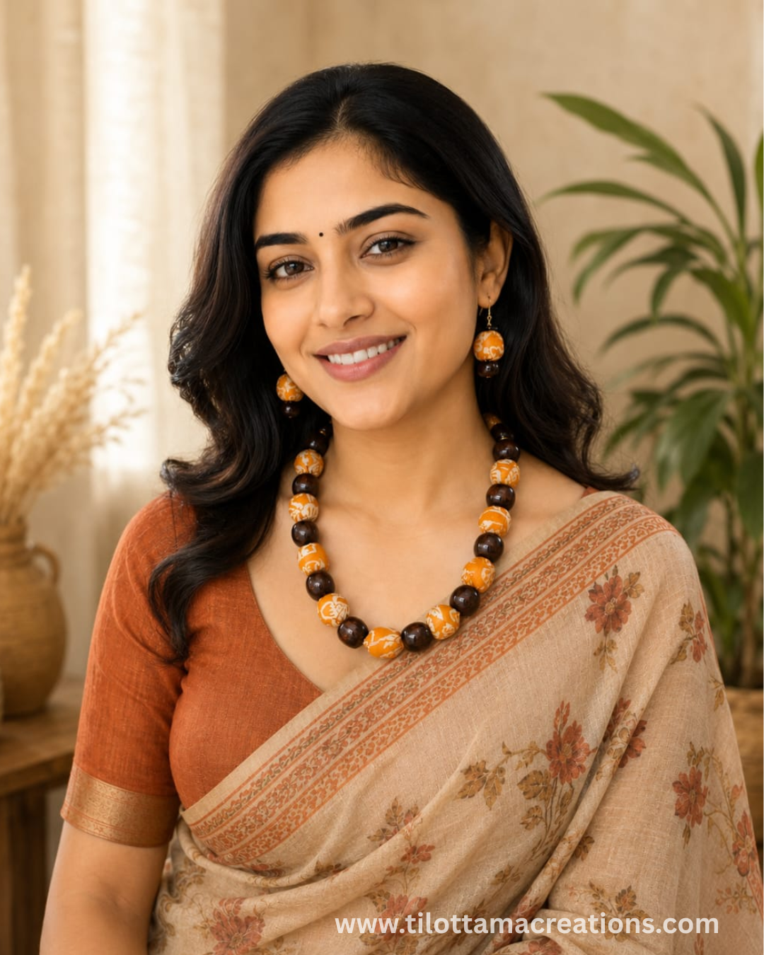 Earthy Terracotta Fabric-Wrapped Necklace Set