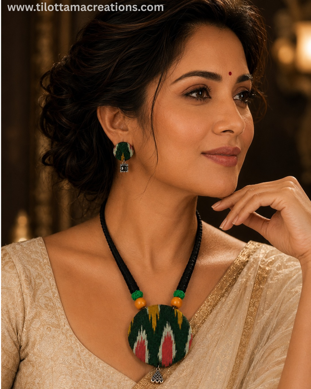 Tribal Ikat Fabric Pendant Jewelry Set