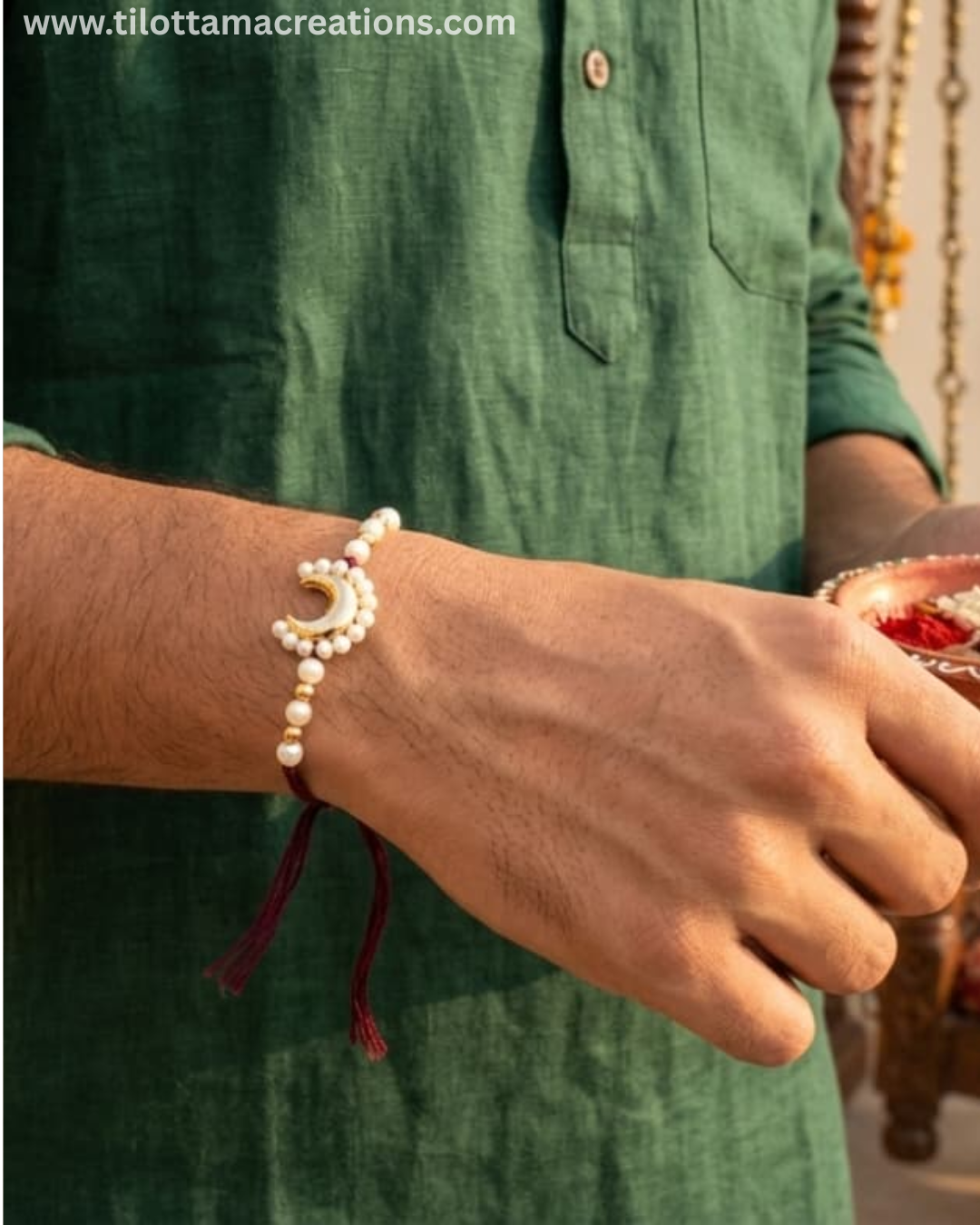 Chandrika Pearl Crescent Rakhi