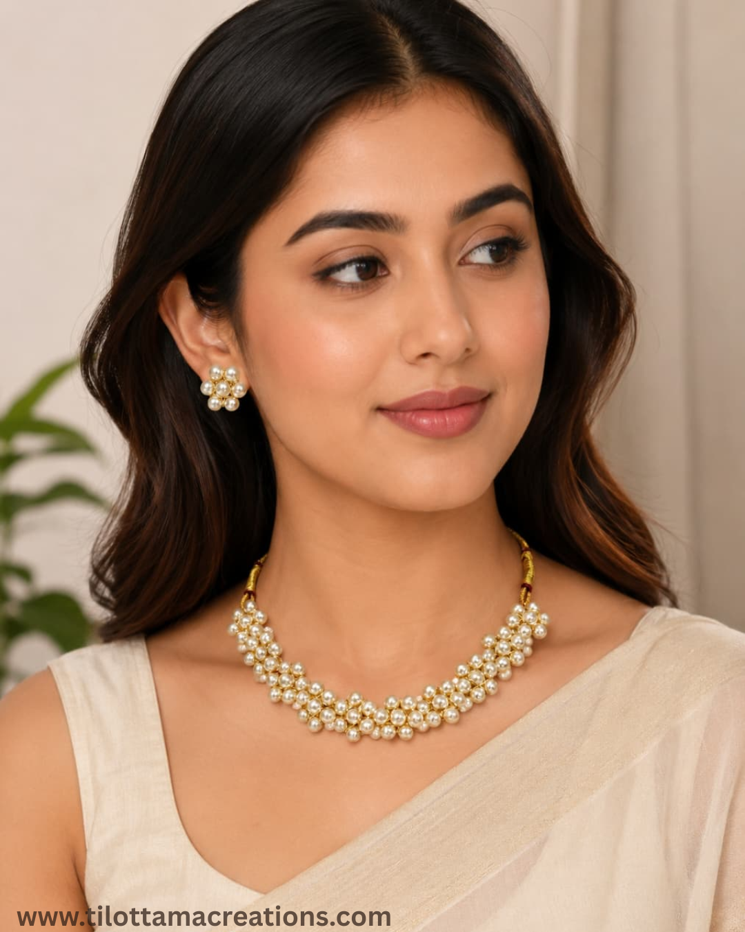 Glistening Pearl Cluster Choker Set