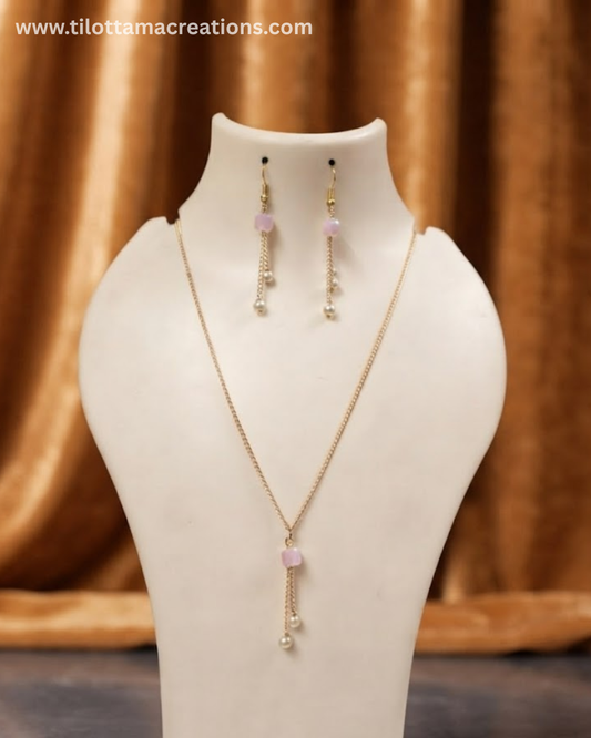 Rose Quartz Y-Chain Necklace Set