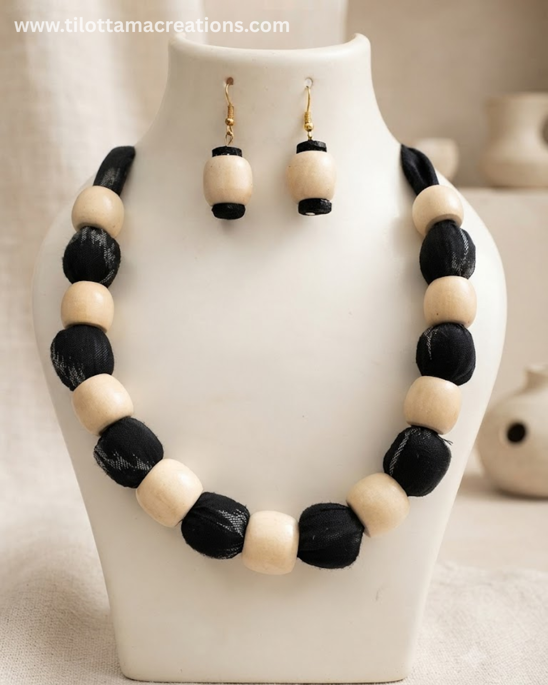 Monochromatic Artisan Bead Statement Necklace Set