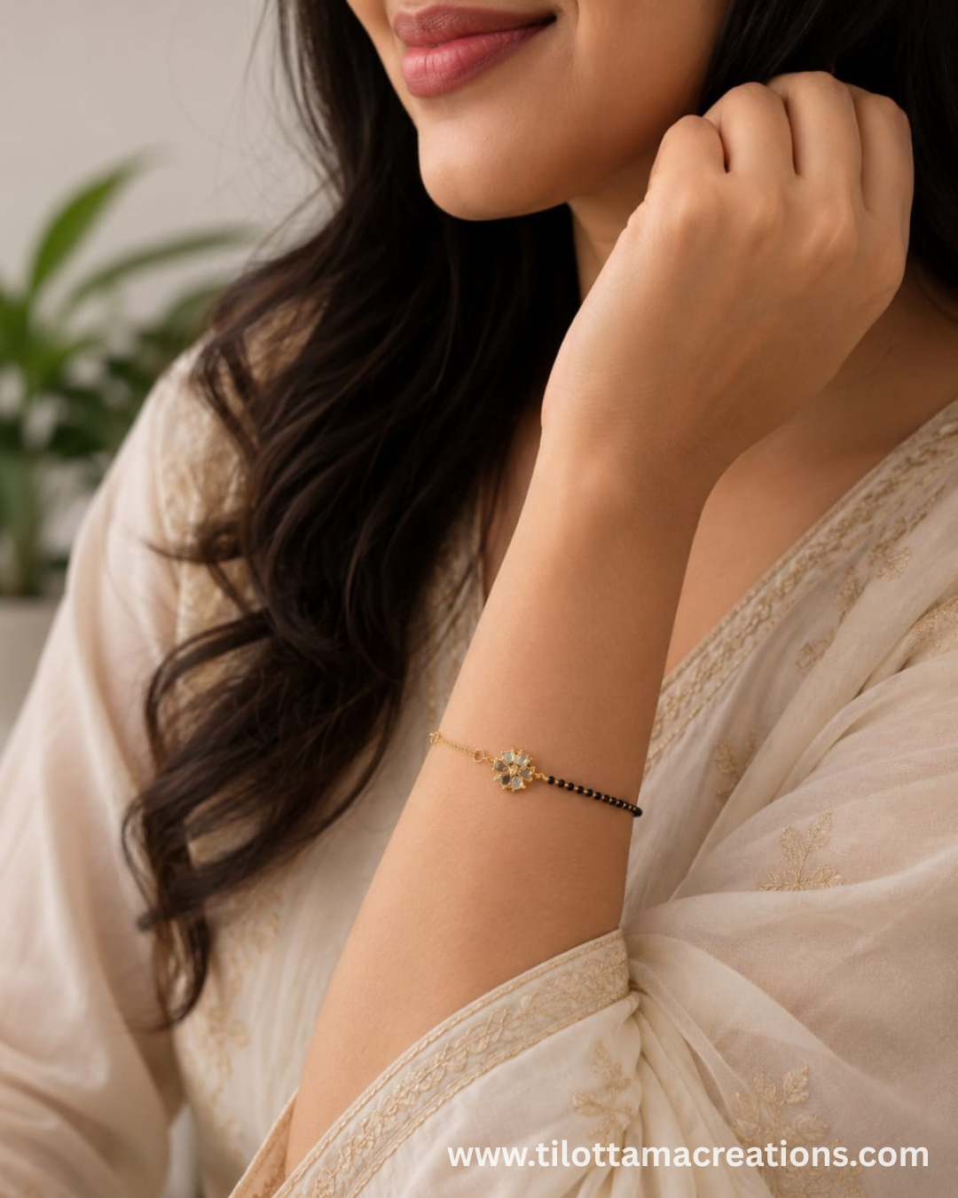 Delicate Floral Charm Mangalsutra Bracelet