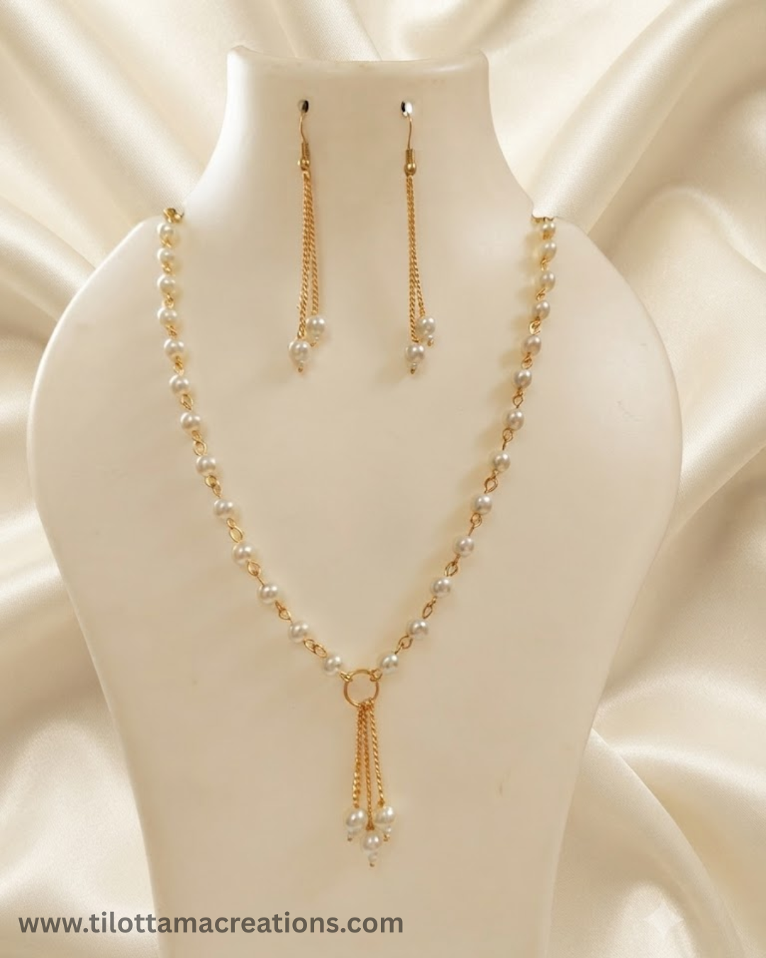 Golden Tassel Pearl Pendant Set