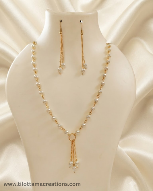 Golden Tassel Pearl Pendant Set