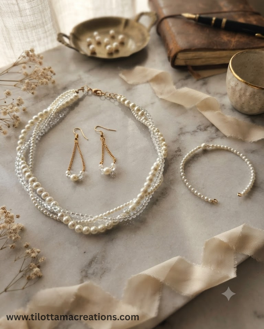 Victoria Layered pearl necklace set and bracelet